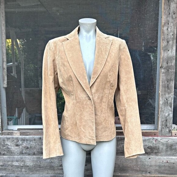 Vintage Y2K Relativity Tan Genuine Suede Boho Fitted Blazer Jacket~L~ - Picture 1 of 7